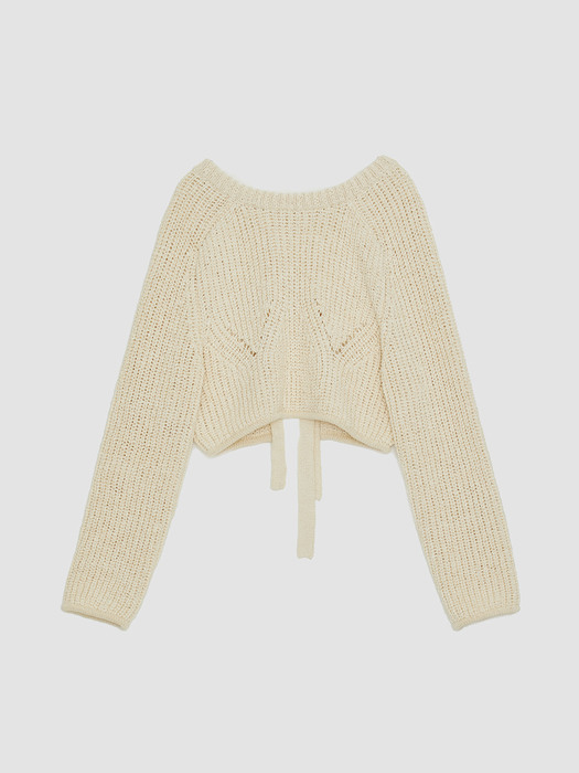 COTTON RIBBON-TIES KNITTED CARDIGAN (LIGHT BEIGE)