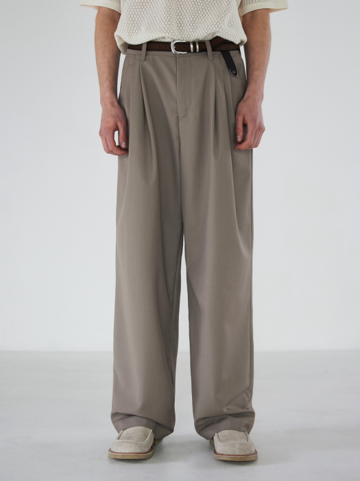 3 Pleats Wide Trousers - Beige