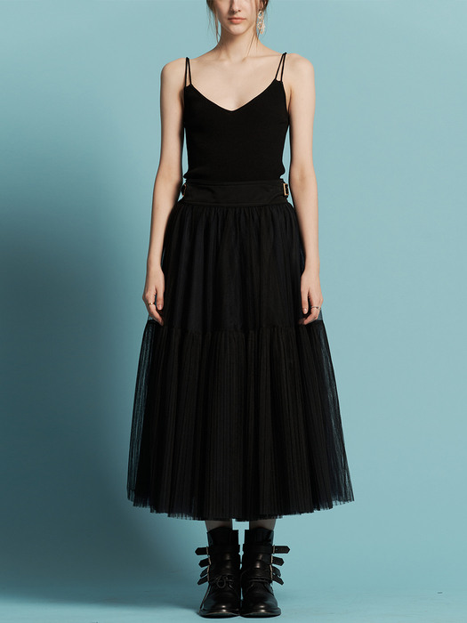 LAURENT BLACK SHA PLEATS WRAP SKIRT