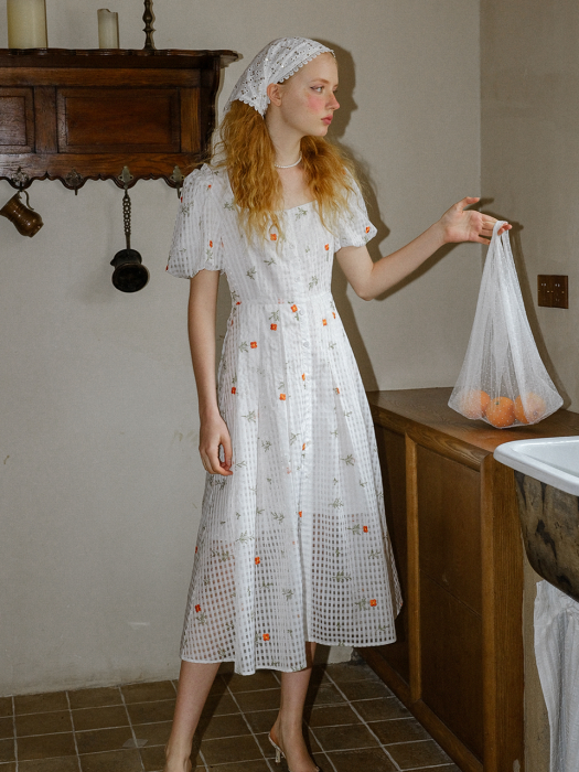Cest morning grid one button long dress