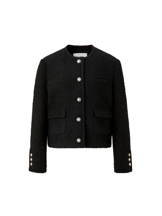Trimming wool tweed jacket - Black