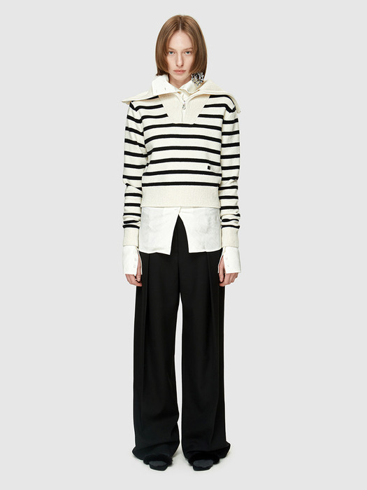 STRIPE SAILOR ZIP-UP KNIT - IVORY