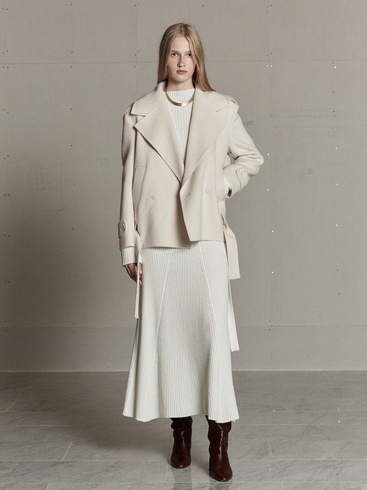 OCTOBRE Mohair Belted Handmade Half Coat_Cream Ivory