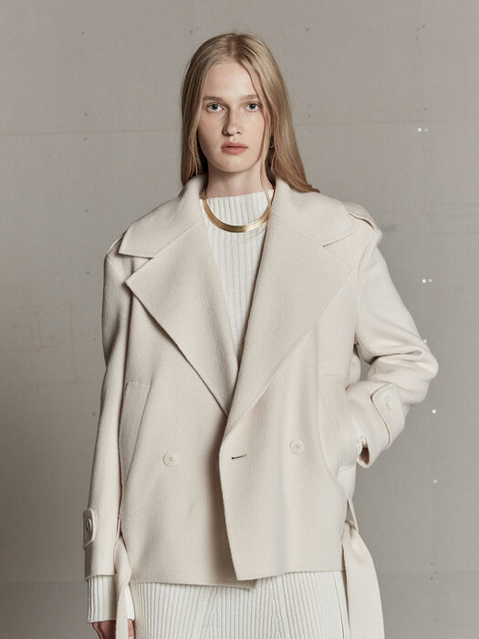 OCTOBRE Mohair Belted Handmade Half Coat_Cream Ivory