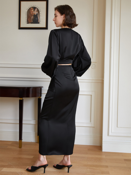 YY Black side draping maxi skirt