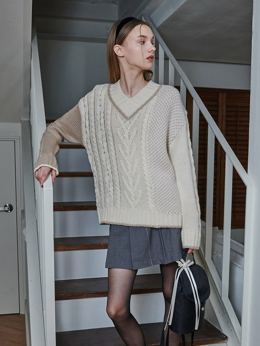 HEART CABLE KNIT TOP_IVORY (EEOP4NTR01W)