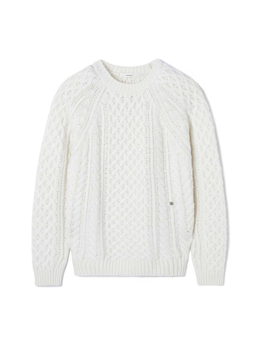 UNISEX, Fine Wool Cable Sweater / Ivory
