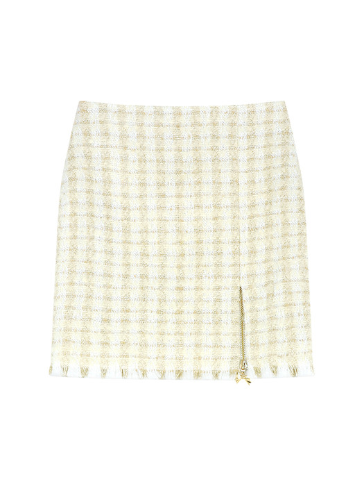 RIBBON ZIPPER TWEED SKIRT (CREAM)