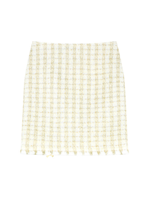 RIBBON ZIPPER TWEED SKIRT (CREAM)