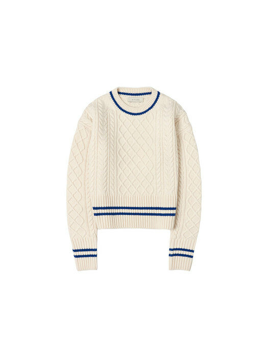 SIKN2049 blue line cable knit_Ivory