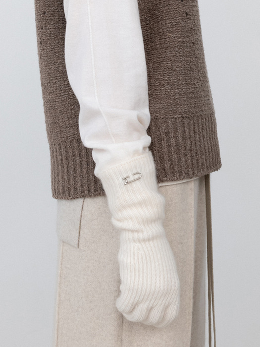 Wool cashmere ribbed gloves_Ivory