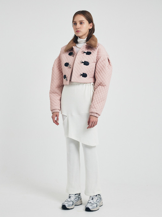 Quilted Cropped Jacket with Hook Closure Pink