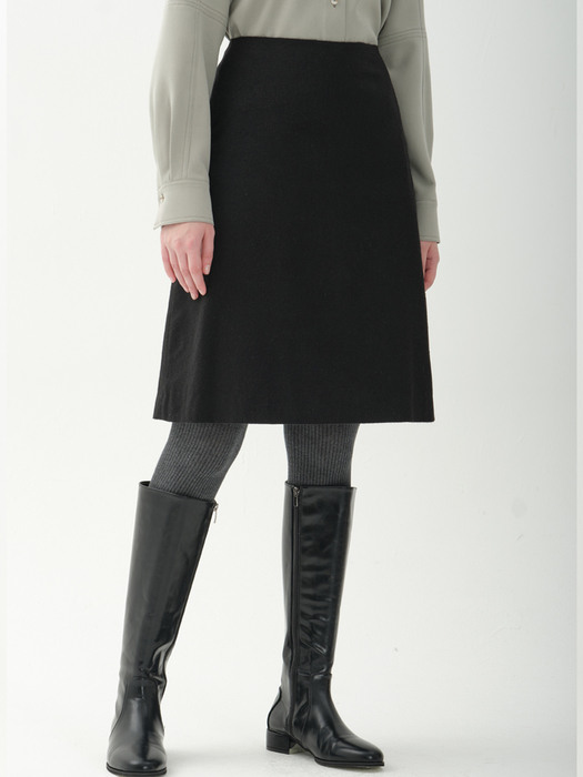 wool blend A-line skirt_black