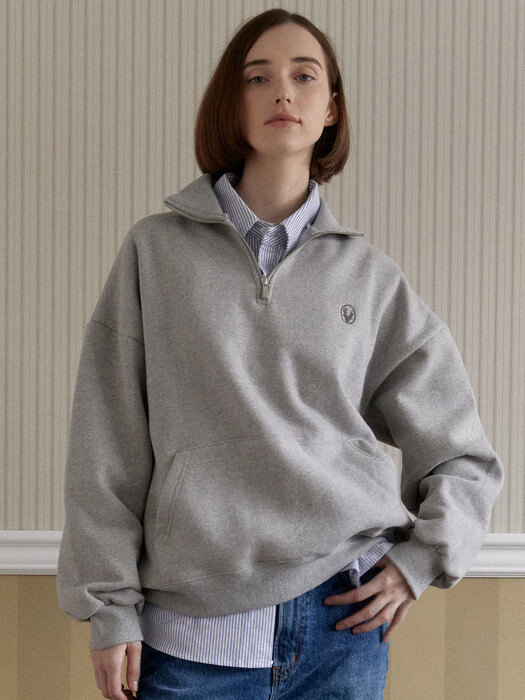 기모_ Logo half zip-up sweatshirt_ Grey