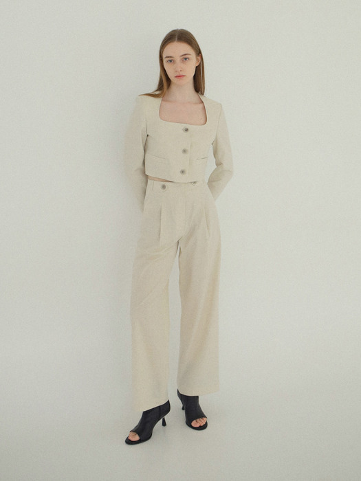 SQUARE NECK CROP JACKET / LIGHT BEIGE