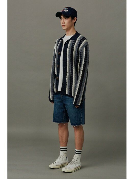 stripe pattern crochet knitted jacket_CWWAS23004NYX