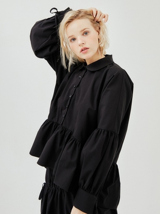 ROUND COLLAR PUFF BLOUSE_BLACK 