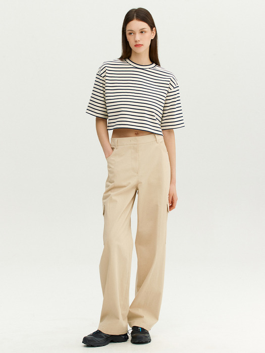 VECCHIO Stripe crop T-shirt (Navy stripe/Light green stripe)