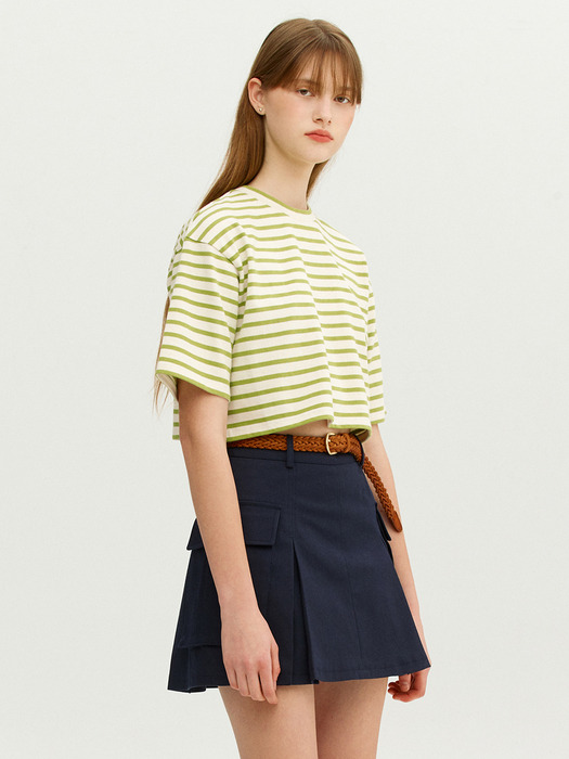 VECCHIO Stripe crop T-shirt (Navy stripe/Light green stripe)