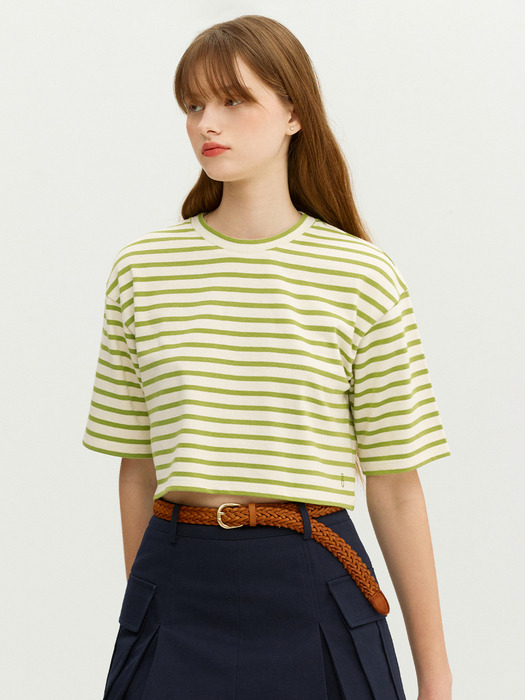 VECCHIO Stripe crop T-shirt (Navy stripe/Light green stripe)