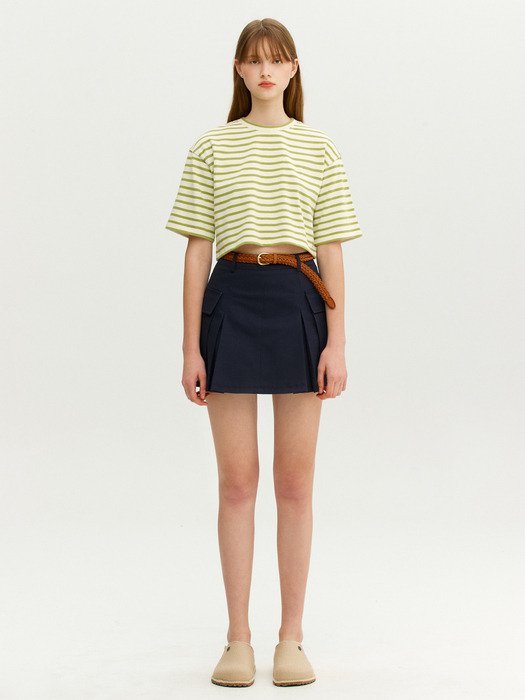 VECCHIO Stripe crop T-shirt (Navy stripe/Light green stripe)