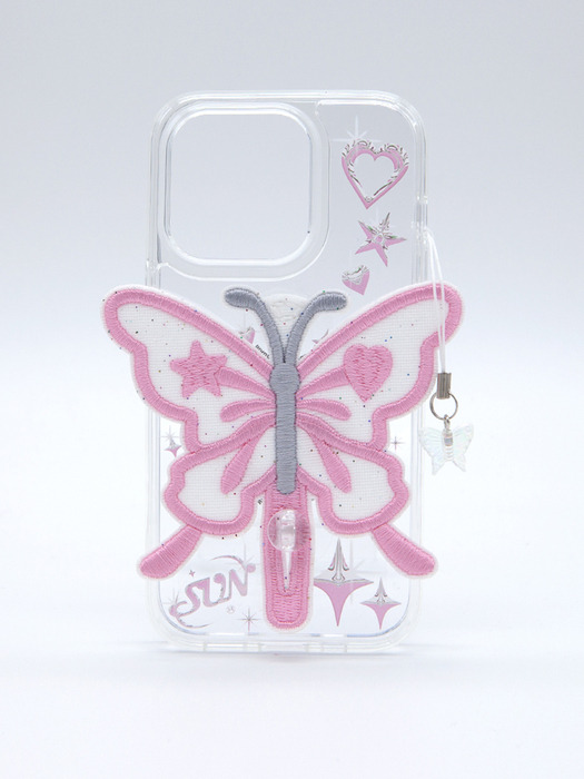 SUN CASE CLEAR PATCH BUTTERFLY PINK