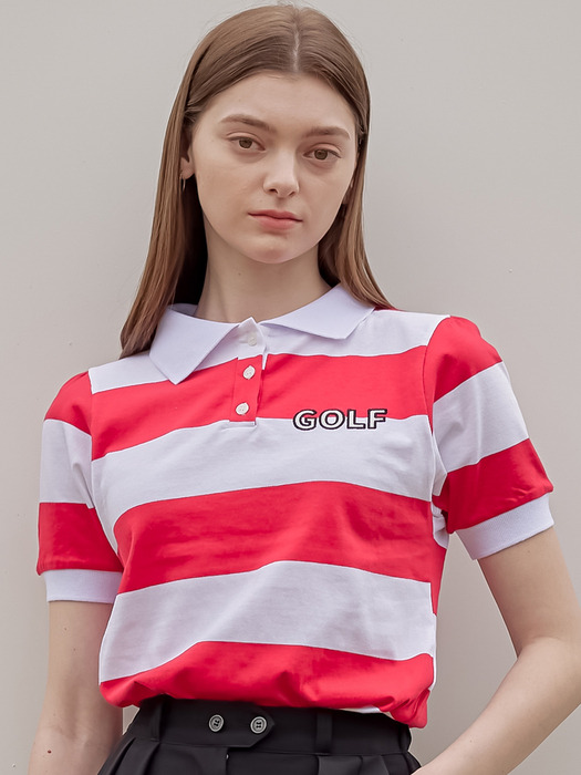 stripe golf T-shirt red
