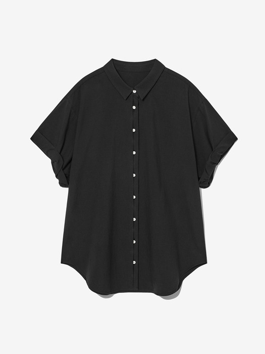 COTTON SLEEVE ROLL-UP SHIRT_BLACK