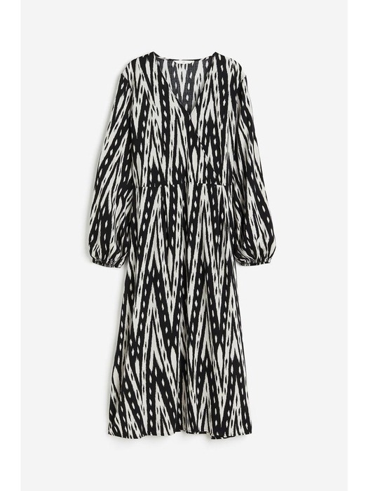 벌룬 슬리브 랩스타일 드레스 블랙/패턴 1178301003
