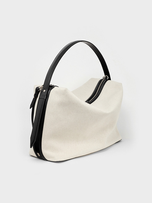 FW23 Leather-Trimmed Canvas Boston Large Bag Ecru