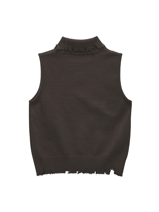 DAMAGE SLEEVELESS TURTLE NECK KNIT TOP IN BROWN