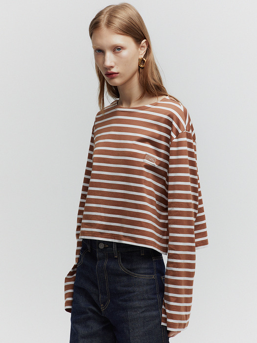 BORDER STRIPE LONG SLEEVE T-SHIRT_CAMEL