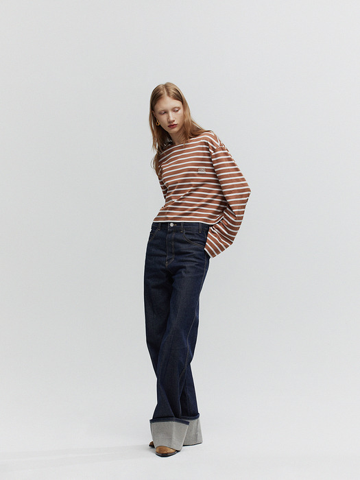 BORDER STRIPE LONG SLEEVE T-SHIRT_CAMEL