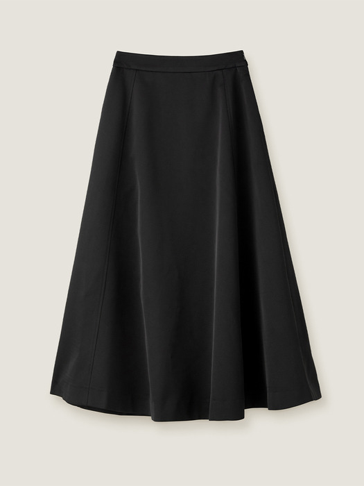 Satin long flare skirt - Black