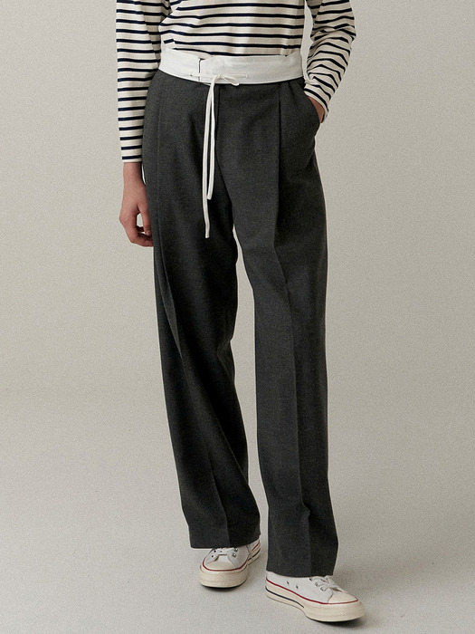 two-way wool tuck pants (charcoal)