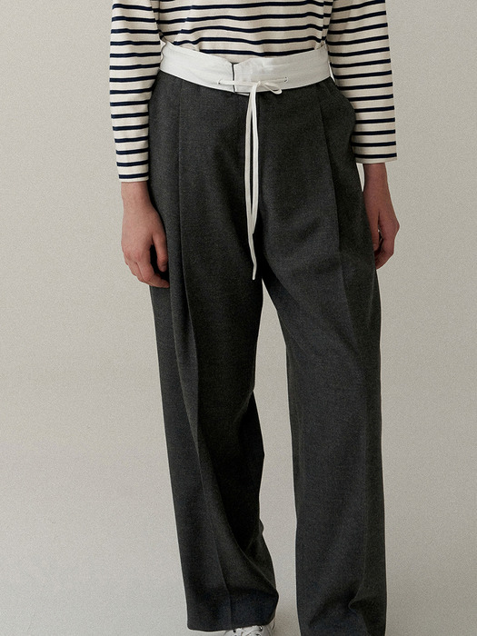 two-way wool tuck pants (charcoal)