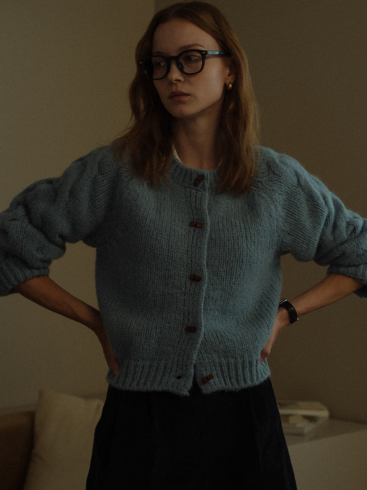 Raglan sleeve toggle alpaca cardigan_Sky blue