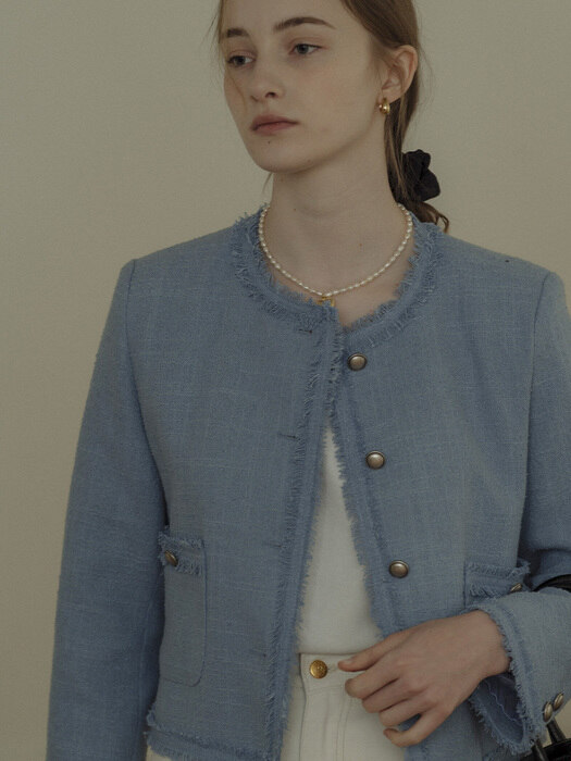 Tassel lace point tweed jacket(Blue)