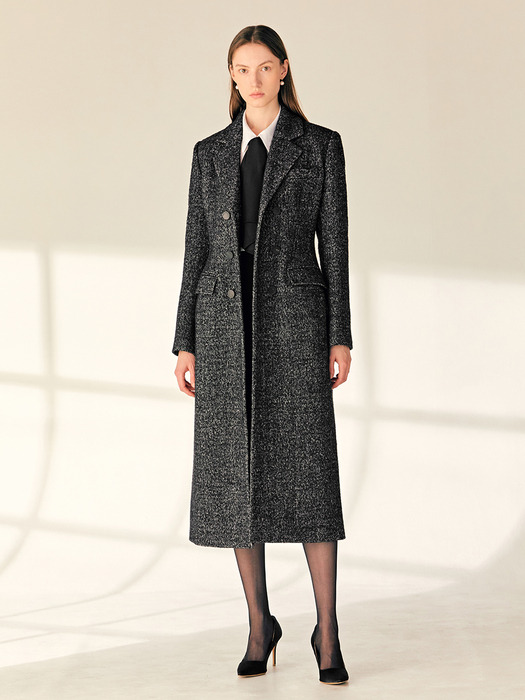 DANIELLA Double breasted wool blended long coat (Melange charcoal)