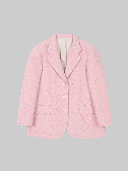 Oversized Threebutton Wool Jacket (pink herringbone)