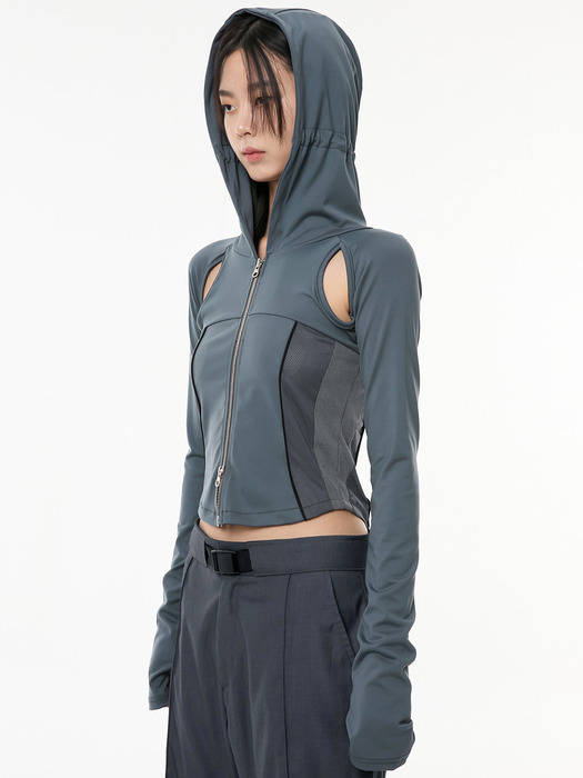 19.Division Cut-out Hooded Zip-up (FL-111_Charcoal)