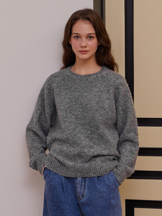 Classic Boucle Round Neck Knit Grey