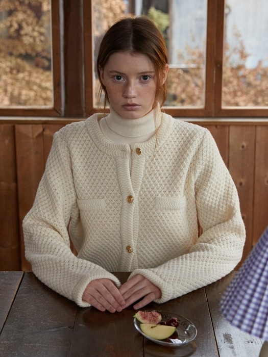 tweed knit cardigan - ivory