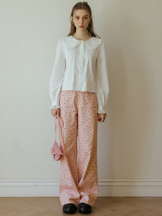 Cest_Floral loose straight pink pants