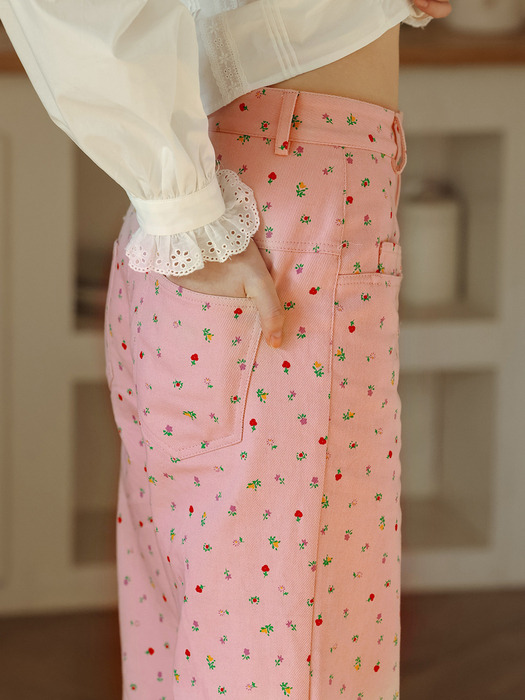 Cest_Floral loose straight pink pants
