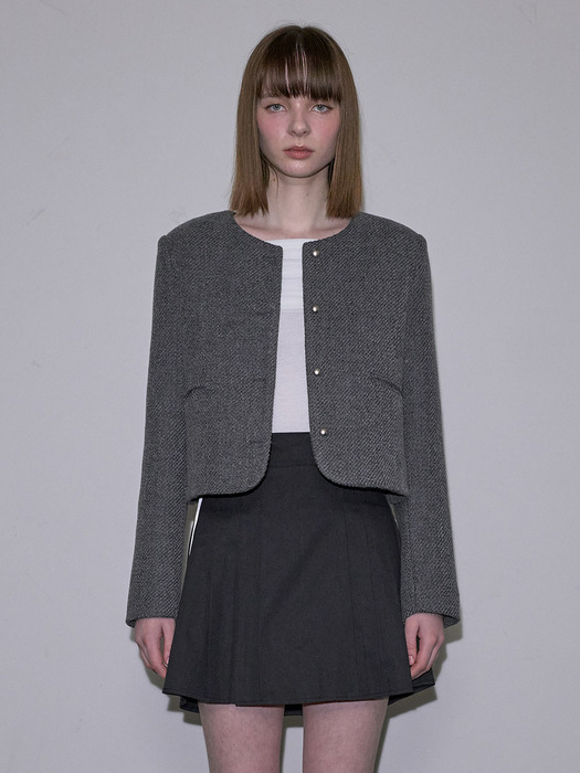 Tweed Wool Jacket [Charcoal]