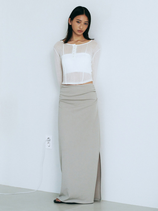 Double Shirring Slit Long Skirt (Mint)