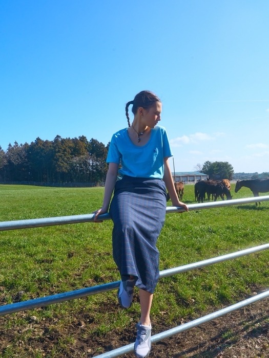 Mordern Check Long Skirt / Navy