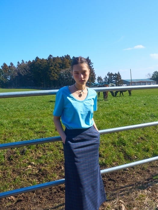 Mordern Check Long Skirt / Navy