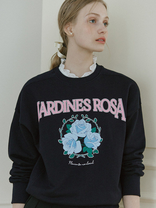 Rambling Rose Print Sweatshirt - Navy